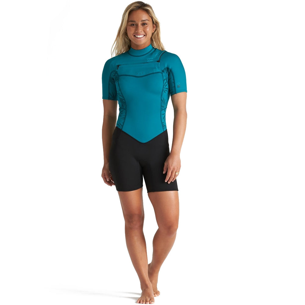 Billabong Womens Synergy 2mm Chest Zip Shortie Wetsuit Mermaid