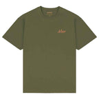 An olive green short-sleeve crewneck t-shirt with a small orange 'Arbor' logo on the left chest, displayed flat against a solid white background.