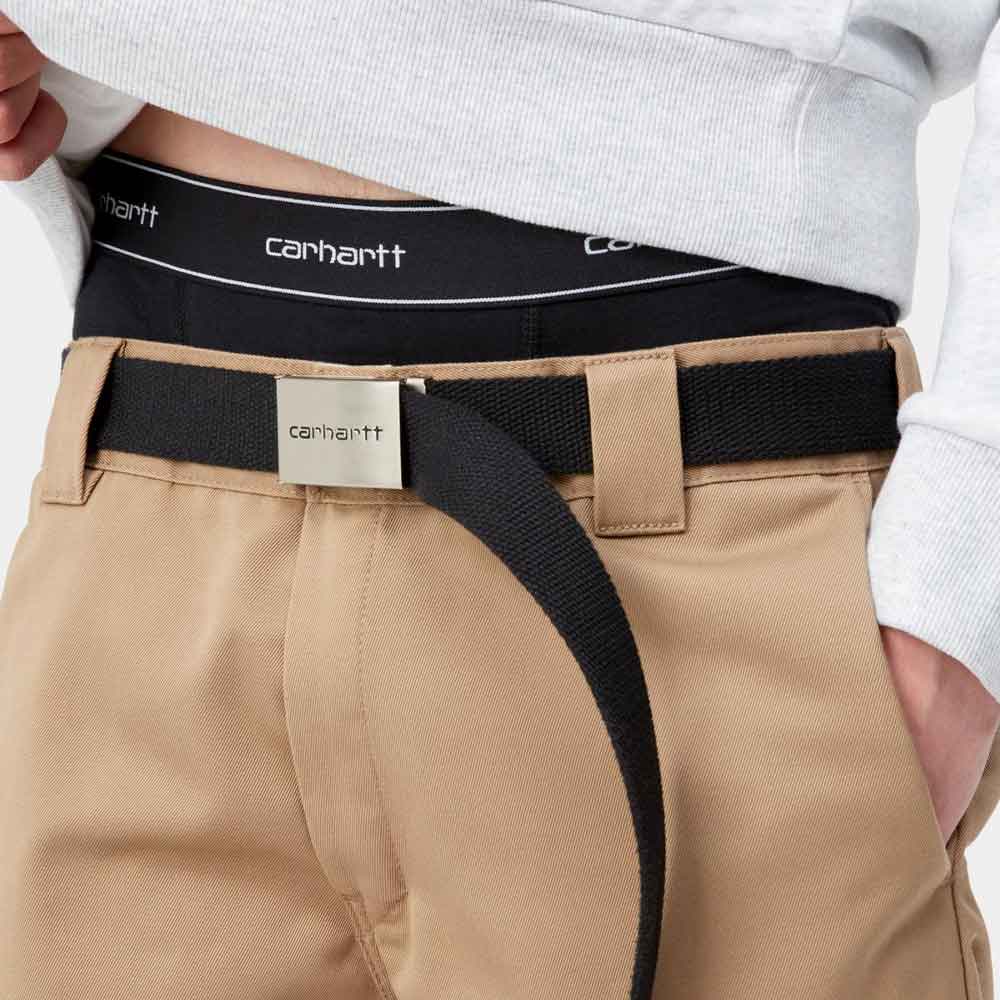 Person wearing Carhartt pants with a black belt and white shirt.