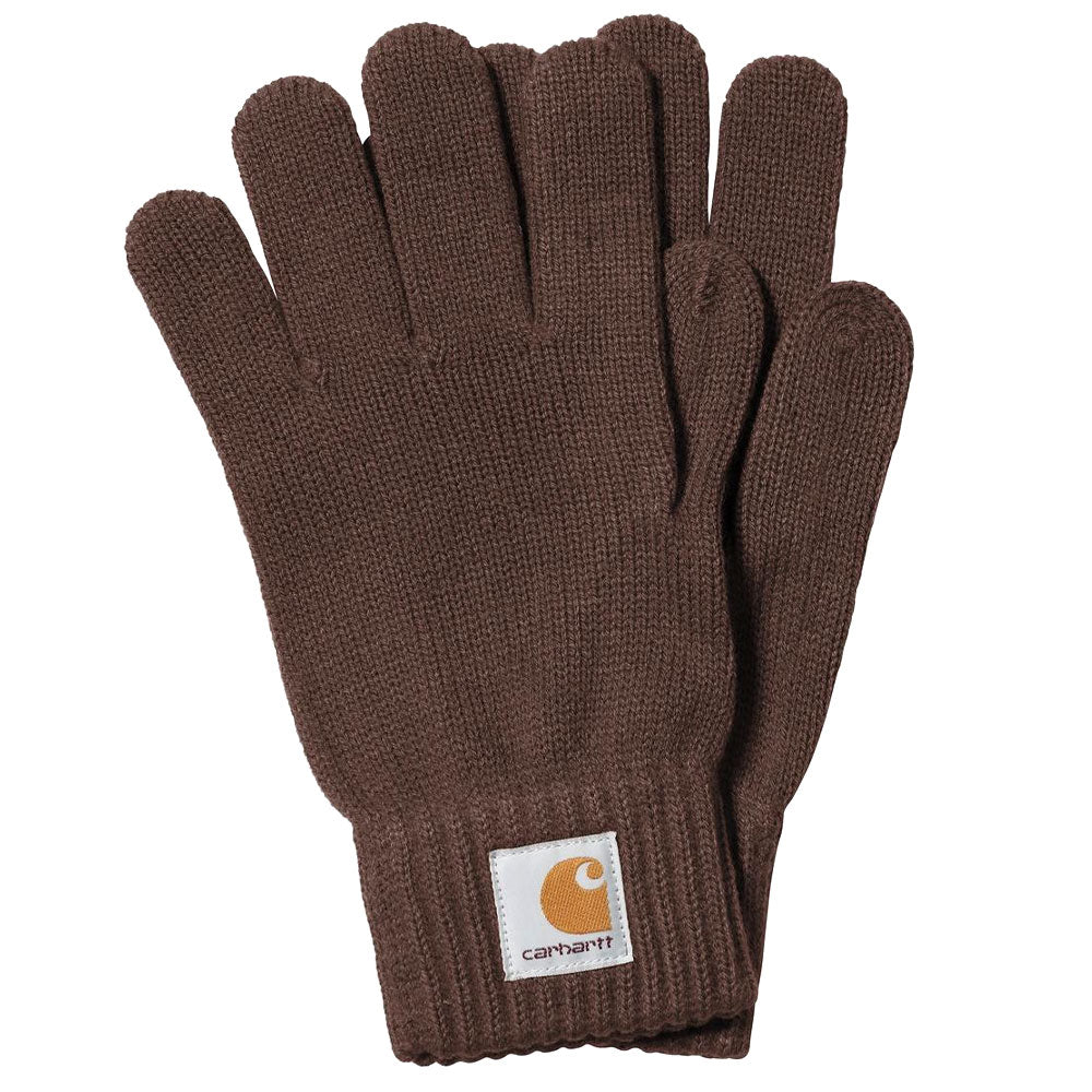 Brown gloves with Carhartt logo on a white background