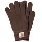 Brown gloves with Carhartt logo on a white background