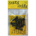 Pack of black metal 7/8-inch screws in a clear plastic bag with a yellow header card labeled 'DEEZ NUTZ'.