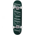 A dark green skateboard deck with a large white graphic design running vertically down the center, shown against a plain white background.
