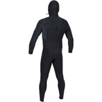A full-body black neoprene wetsuit with a hood.