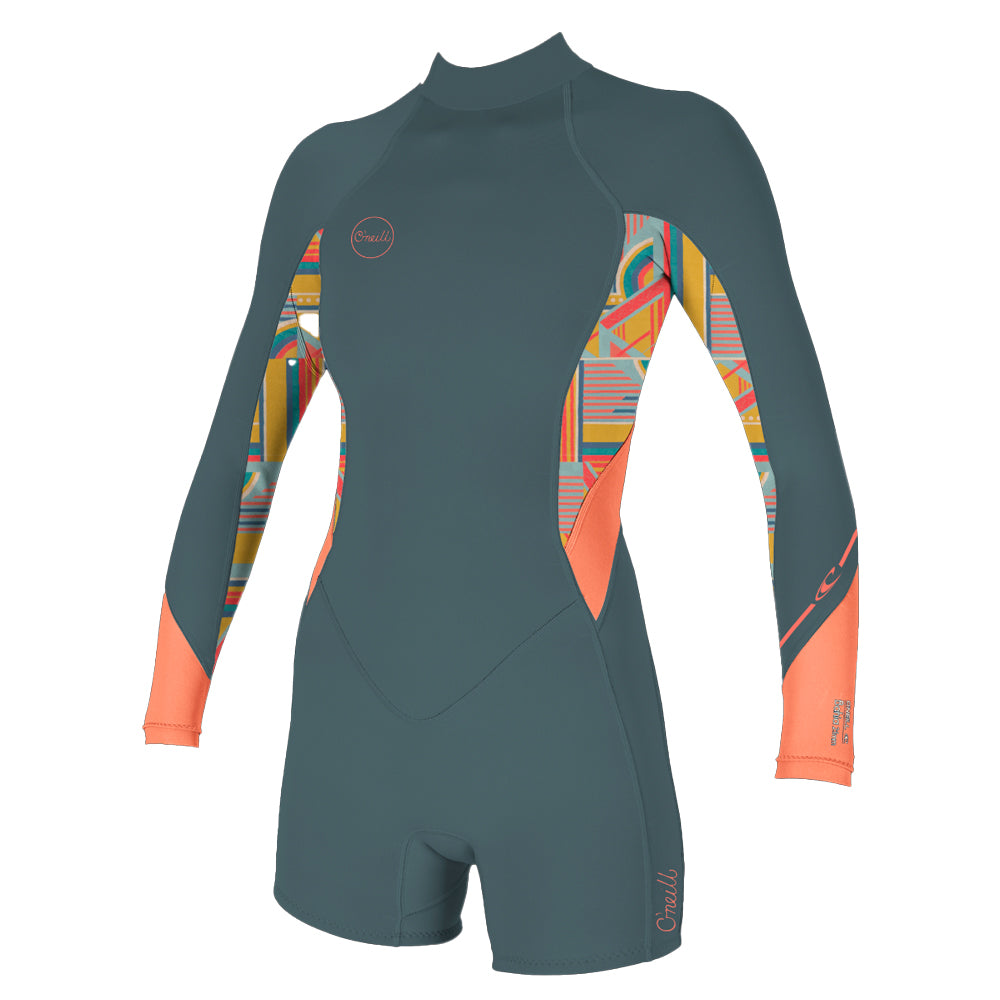 O'Neill Womens Bahia 2/1mm BZ LS Shortie - Shade/Arta Geo/Coral