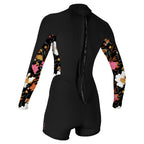 O'Neill Womens Bahia 2/1mm Back Zip LS Shortie - Black/Bluemchen