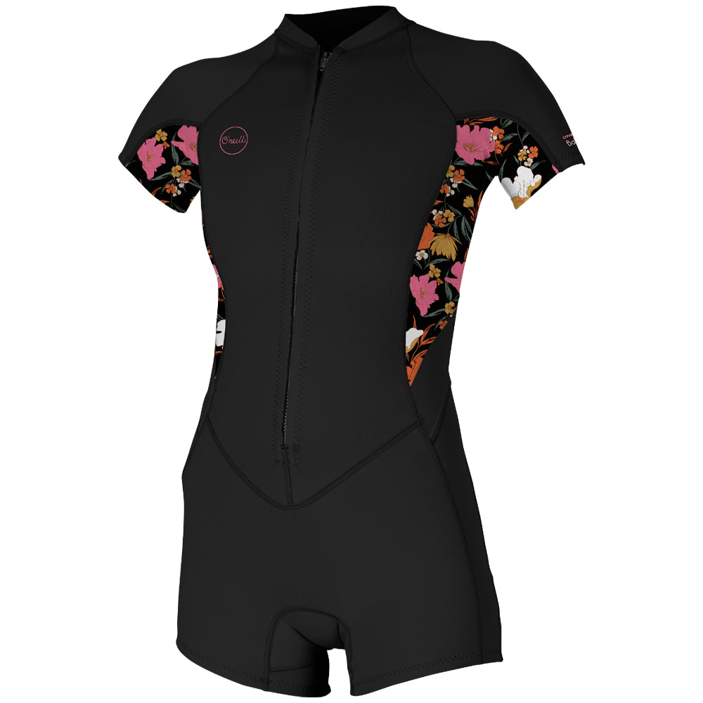 O'Neill Womens Bahia 2/1mm Front Zip Shortie - Black/Bluemchen