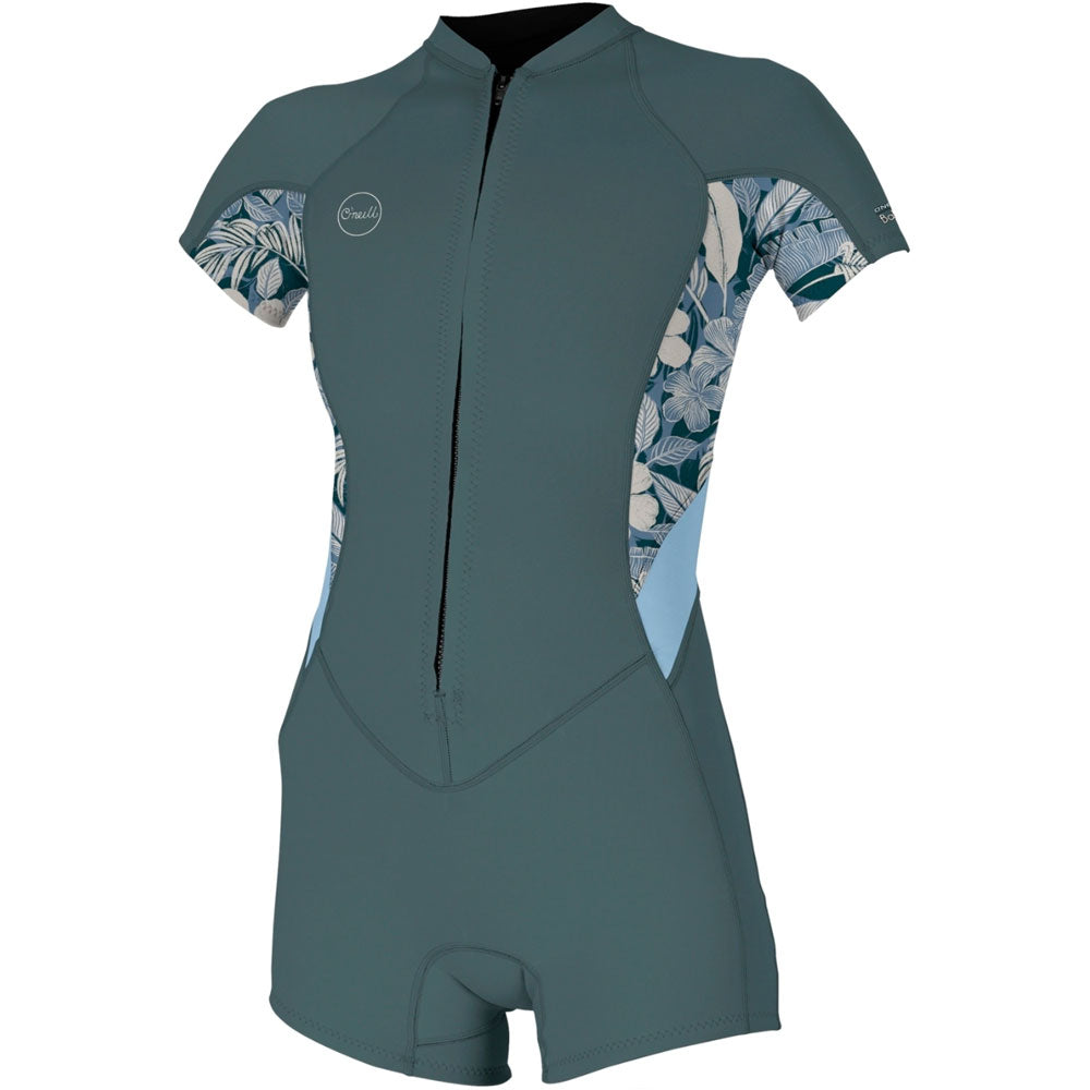 O'Neill Womens Bahia 2/1mm Front Zip Shortie - Shade / Palmeno