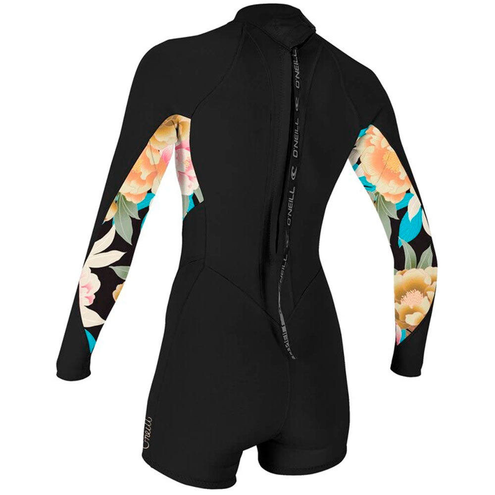 O'Neill Womens Bahia 2/1mm Long Sleeve Shortie - Black / Mikah
