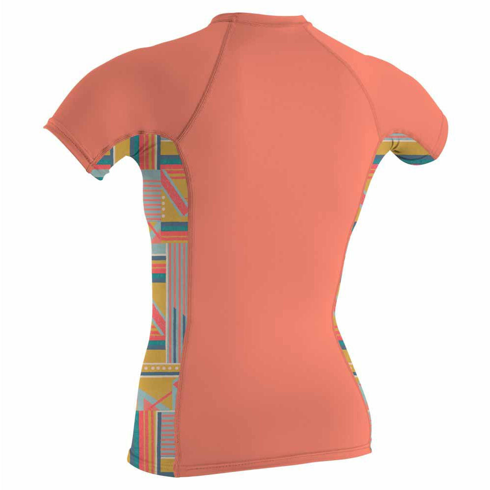 O'Neill Womens Side Print Rash Guard - Burnt Coral/Arta Geo