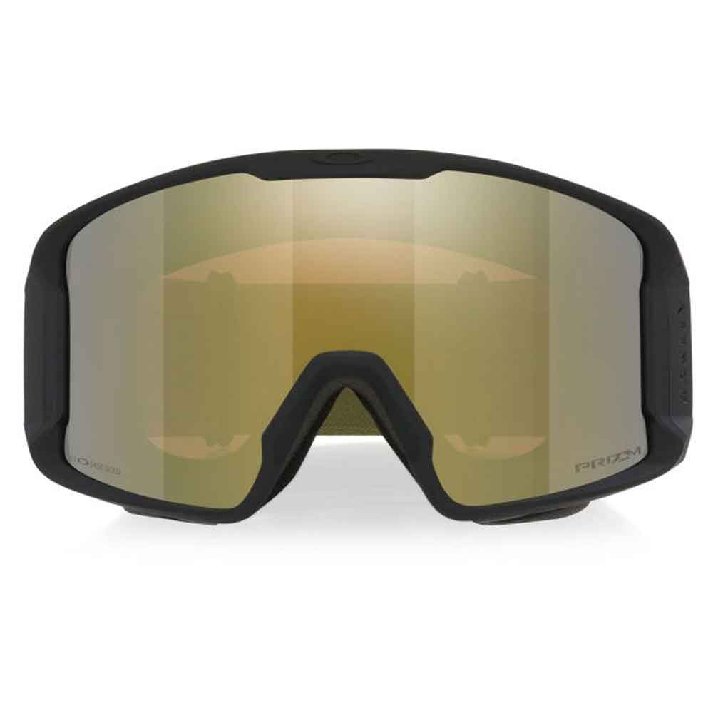 Black ski goggles with a large mirrored lens showing a gold and amber reflection, on a clean white background.