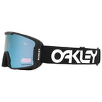 Oakley goggles with blue lens and black frame on a white background