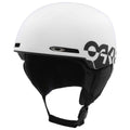A white Oakley ski helmet with a black interior padding and a large black Oakley logo on the side, shown against a plain white background.