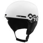A white Oakley ski helmet with a black interior padding and a large black Oakley logo on the side, shown against a plain white background.