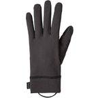 A single dark gray textured glove shown flat against a solid white background, featuring a ribbed cuff and a small black brand tag.