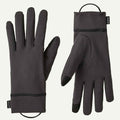 A pair of dark gray textured touchscreen gloves shown from both the palm and back views on a light off-white background. The gloves feature black fingertips and a small black brand tag on the cuff.