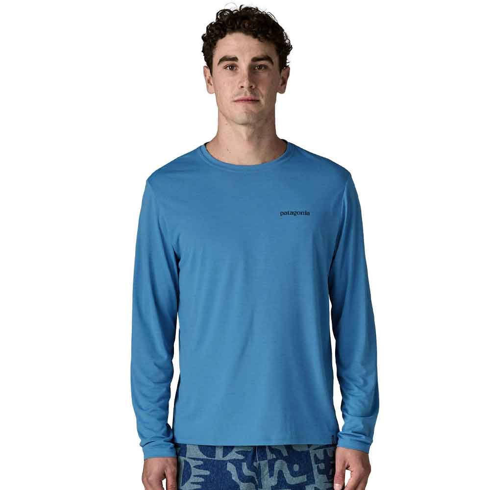 Patagonia Long Sleeve Cap Cool Daily Boardshort Logo Shore Blue