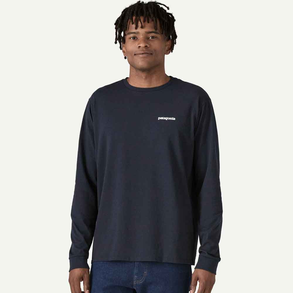 Patagonia Long Sleeve P-6 Logo Responsibili Tee New Navy