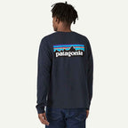 Patagonia Long Sleeve P-6 Logo Responsibili Tee New Navy