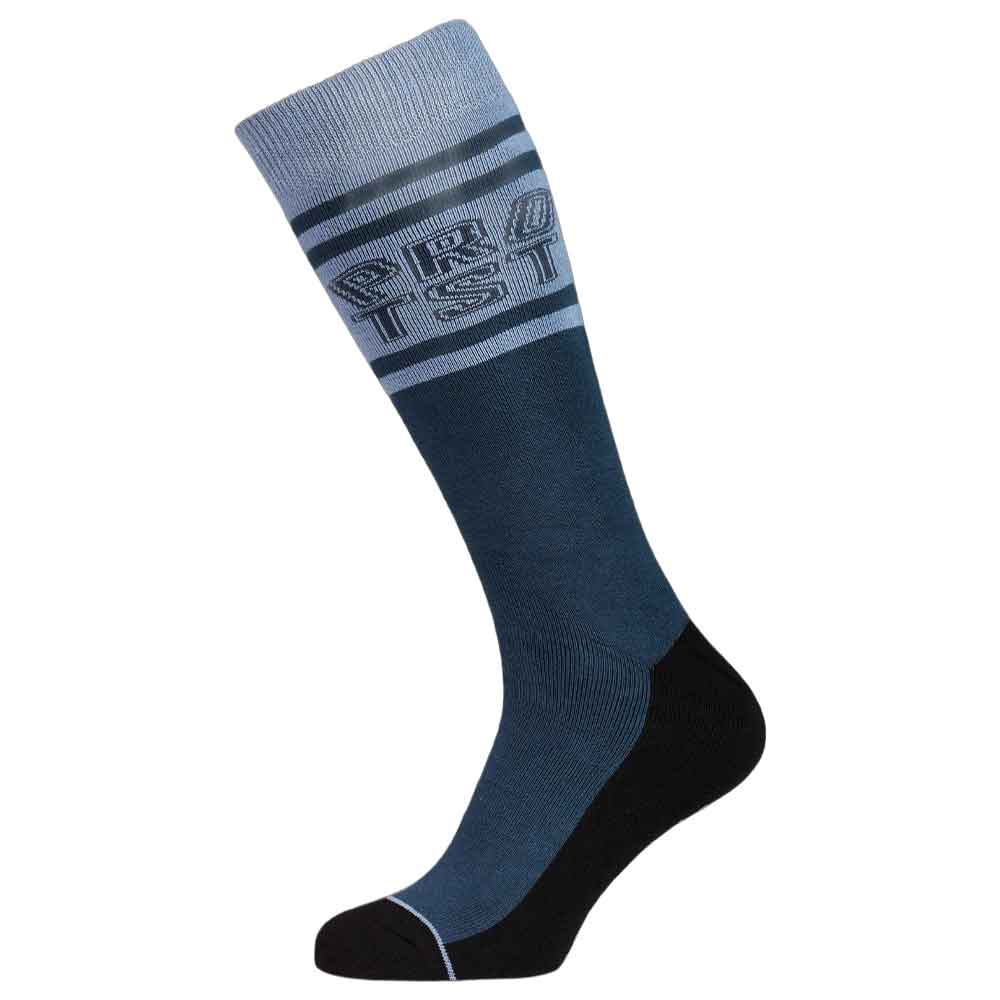 A single knee-high athletic sock with a color-blocked design. The top cuff is light blue with two dark stripes and the word 'PRO' in a stylized font.