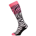 pink whiite and black ski snowboard socks with zebra print