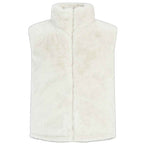A sleeveless, high-collar fleece vest in a warm off-white or cream color, shown against a plain white background.
