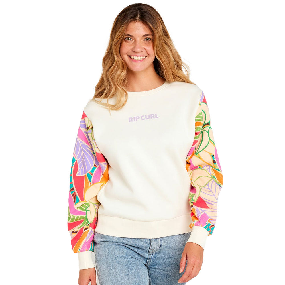 Rip Curl Womens Crew Wavy Print Sleeves Sweatshirt