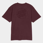 A dark maroon short-sleeve t-shirt with a tonal, low-contrast Santa Cruz logo printed on the back, shown against a light gray background.