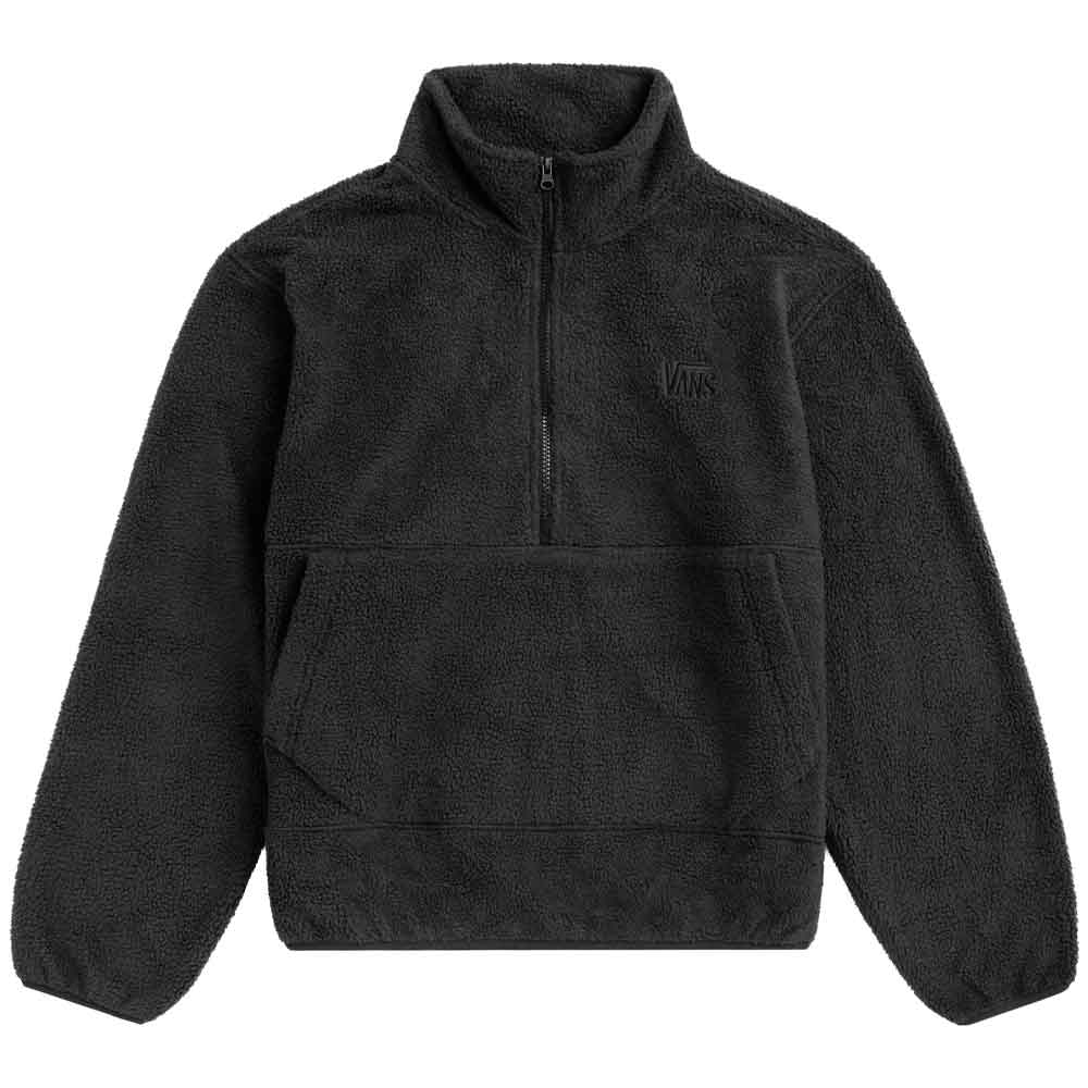 A dark charcoal gray fleece pullover jacket with a half-zip neckline, a stand collar, and a kangaroo pocket on the front, shown against a plain white background.