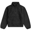 A dark charcoal gray fleece pullover jacket with a half-zip neckline, a stand collar, and a kangaroo pocket on the front, shown against a plain white background.