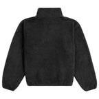 A black fleece quarter-zip pullover jacket shown from the back, featuring a high mock neck collar and long sleeves, photographed against a solid white background.