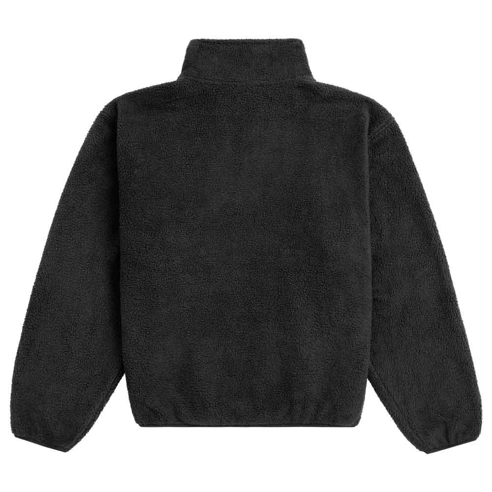 A black fleece quarter-zip pullover jacket shown from the back, featuring a high mock neck collar and long sleeves, photographed against a solid white background.