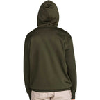 Black pullover hoodie shown from the back,.