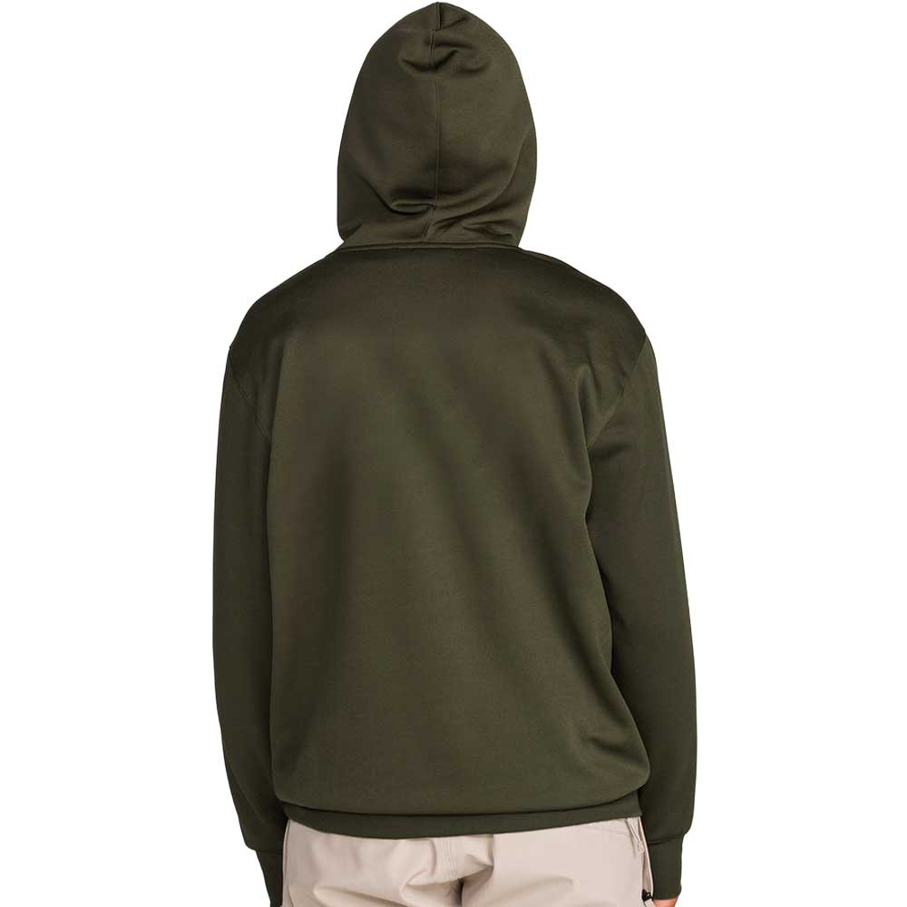 Black pullover hoodie shown from the back,.