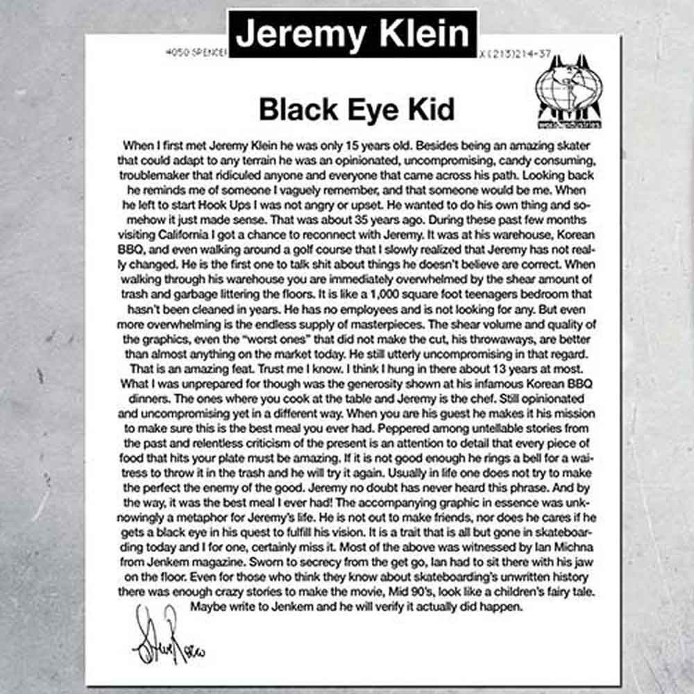 World Industries Jeremy Klein Black Eye Kid EX7 Slick 9.625"