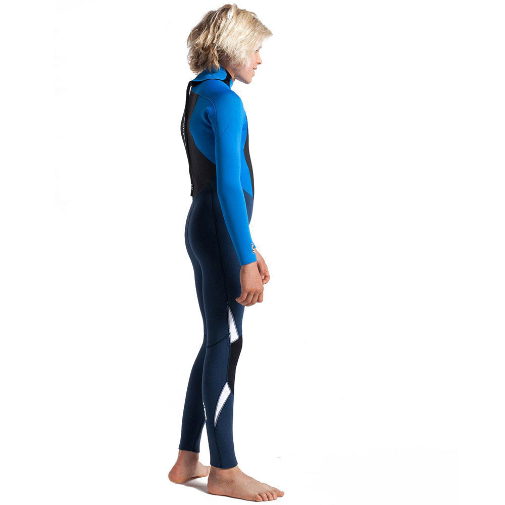 C-Skins Junior Legend 4/3mm Back Zip Wetsuit-Bluestone/Cyan/White