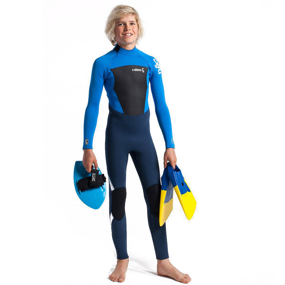 C-Skins Junior Legend 4/3mm Back Zip Wetsuit-Bluestone/Cyan/White