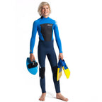 C-Skins Junior Legend 4/3mm Back Zip Wetsuit-Bluestone/Cyan/White