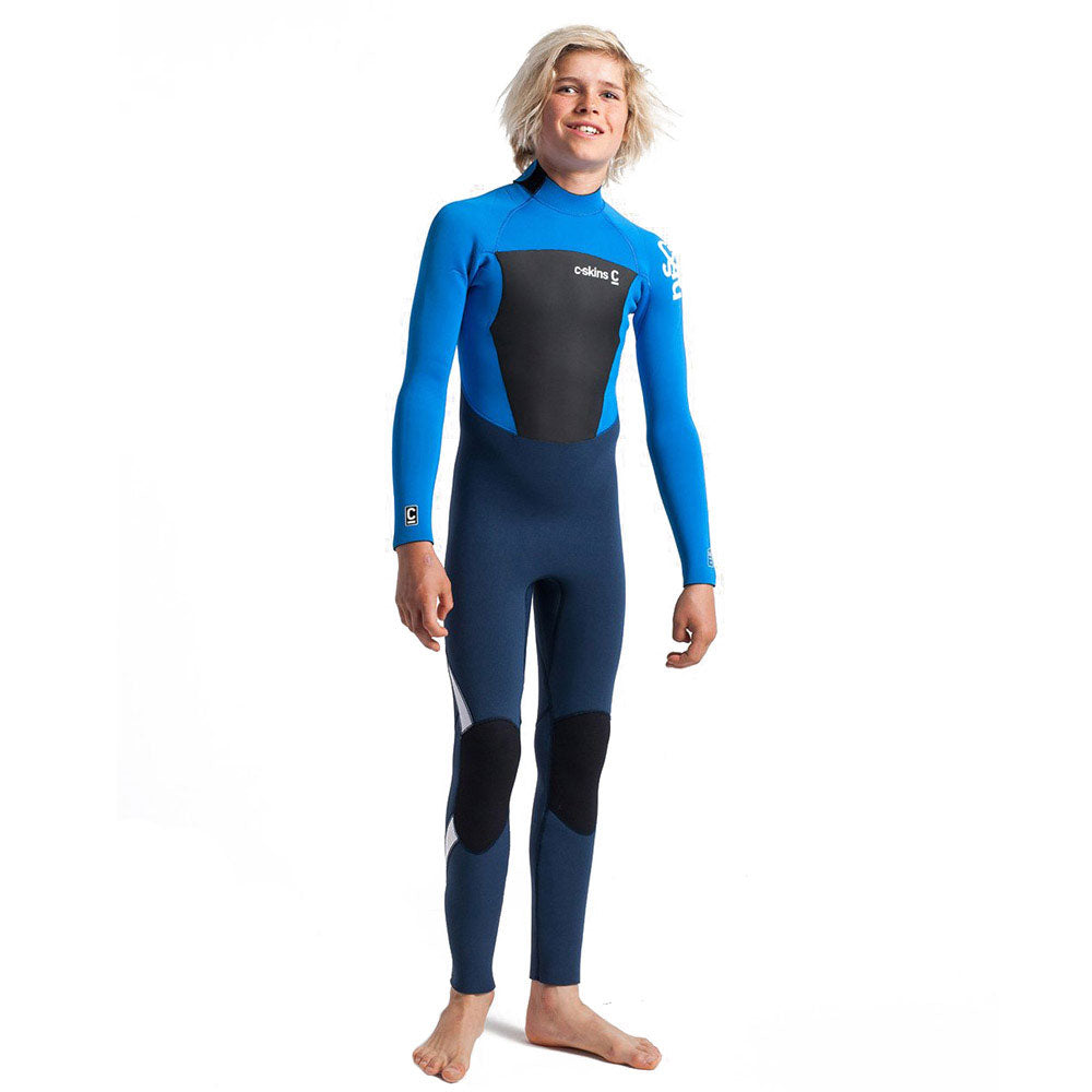 C-Skins Junior Legend 4/3mm Back Zip Wetsuit-Bluestone/Cyan/White