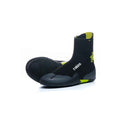 A pair of black C-Skins junior wetsuit boots with yellow accents and a visible zipper.