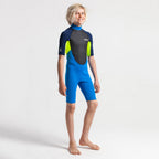 C-Skins Junior Element 3/2mm BZ Shortie Wetsuit-Cyan/Yellow/Navy