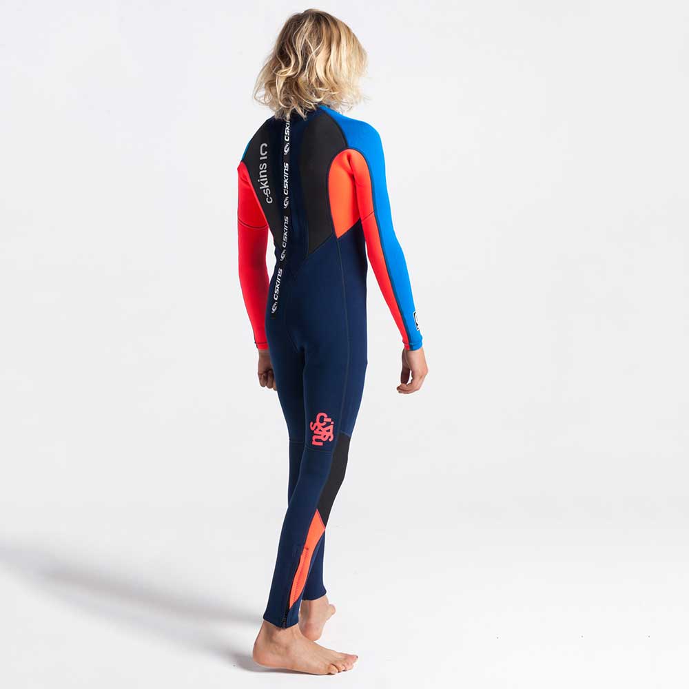 C-Skins Junior Element 3/2mm BZ Full Wetsuit - Navy/Flo Red/Cyan