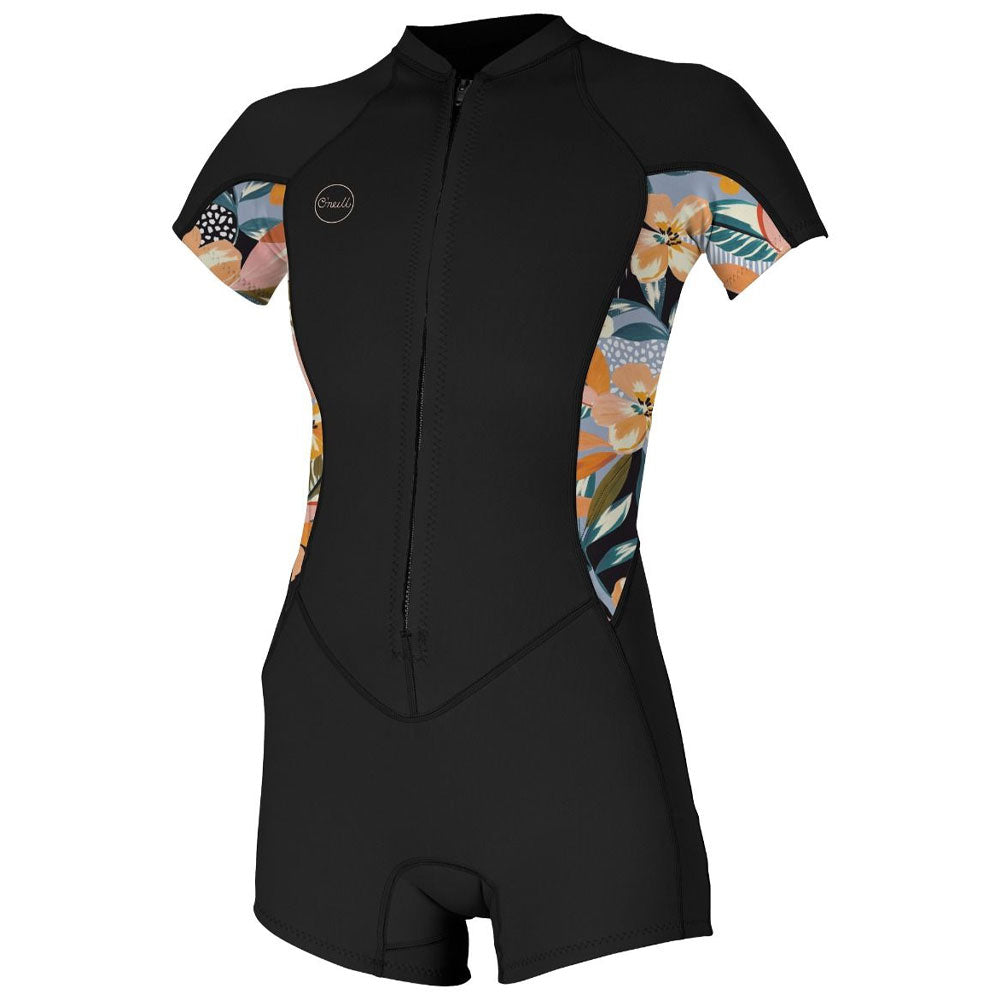 O'Neill Womens Bahia 2/1mm FZ Shortie - Black/Demifloral/Demiflor