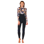 Rip Curl Womens E-Bomb 3/2mm Zip Free Summer Wetsuit -Black/Gold