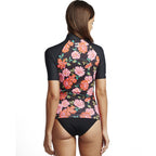 Billabong Womens Flower Short Sleeved Rash Vest - Black Floral