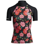 Billabong Womens Flower Short Sleeved Rash Vest - Black Floral