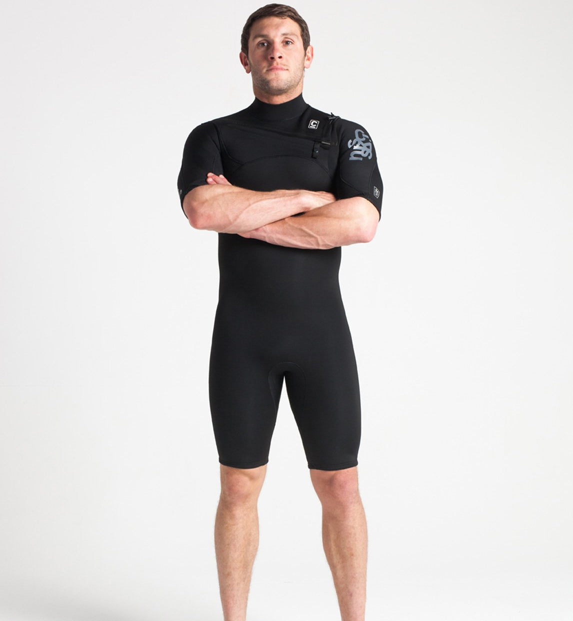 C Skins Session 3/2 GBS Chest Zip Shortie-Black/Black/Silver Grey