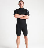 C Skins Session 3/2 GBS Chest Zip Shortie-Black/Black/Silver Grey