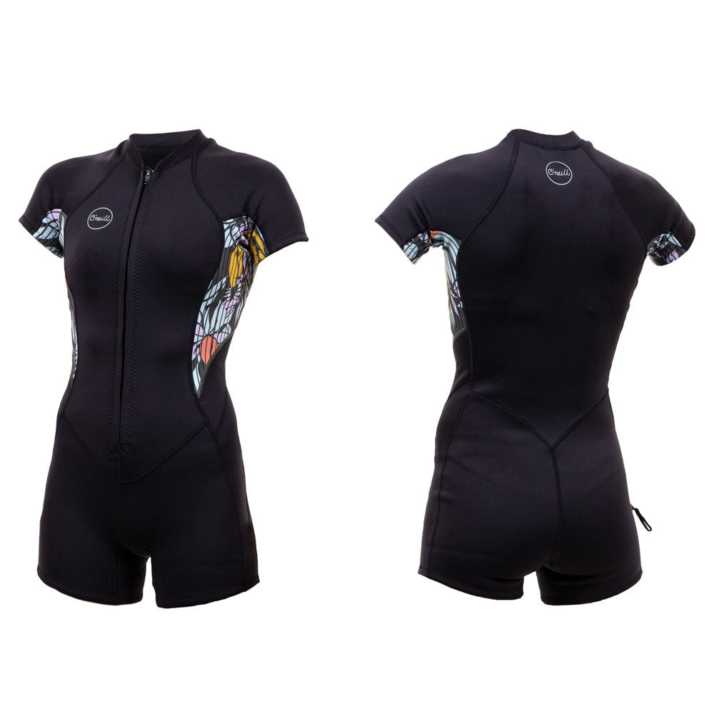 O'Neill Womens Bahia 2/1mm FZ Shortie Wetsuit -Black/Baylen/Black