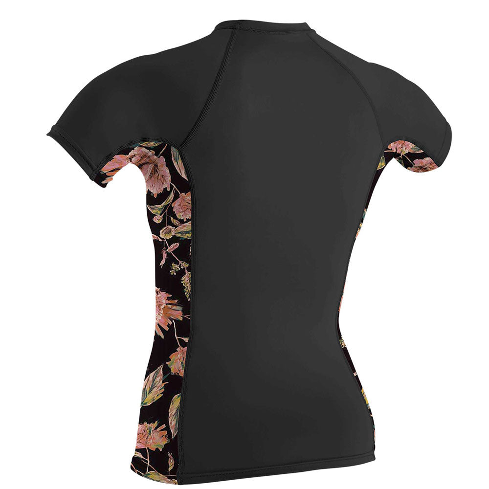 O'Neill Womens Side Print Short Sleeved Rash Guard Black/Flo
